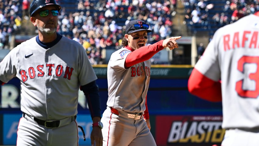 CLEVELAND, OHIO – APRIL 27: Jarren Duran #16 of the Boston Red Sox yells at fan during the seventh inning against the Cleveland Guardians at Progressive Field on April 27, 2025 in Cleveland, Ohio. (Photo by Nick Cammett/Getty Images)