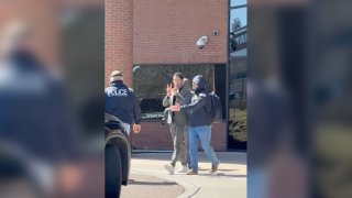 Mohsen Mahdawi, according to Vermont State Senator Becca White, as seen on video as he is taken away by federal agents in Colchester, Vt., according to his attorneys.
