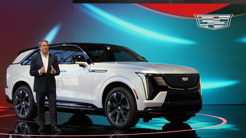 GM President Mark Reuss during the reveal of the all-electric 2025 Cadillac Escalade IQ on Aug. 9, 2023 in New York City.