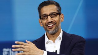 Sundar Pichai, CEO of Google and Alphabet, speaks during the New York Times annual DealBook summit at Jazz at Lincoln Center in New York City on Dec. 4, 2024.