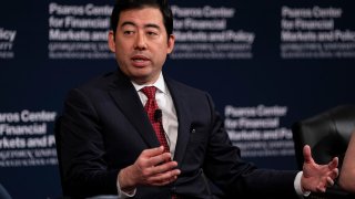 Mark Uyeda, commissioner at the US Securities and Exchange Commission (SEC), speaks during the 2024 Financial Markets Quality Conference at Georgetown University in Washington, DC, US, on Tuesday, Sept. 17, 2024.