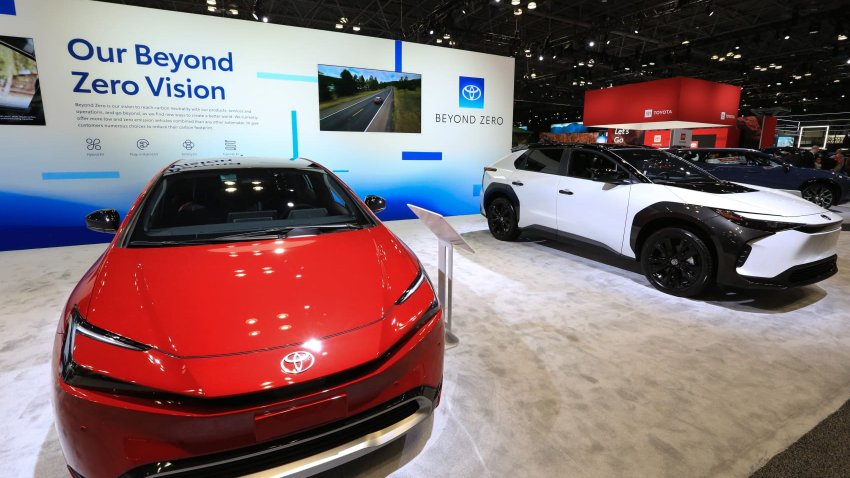 Toyota display is seen at the New York International Auto Show on April 16, 2025.