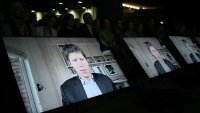 Sam Altman, co-founder and CEO of OpenAI and co-founder of Tools for Humanity, participates remotely in a discussion on the sidelines of the IMF/World Bank Spring Meetings in Washington, D.C., April 24, 2025.