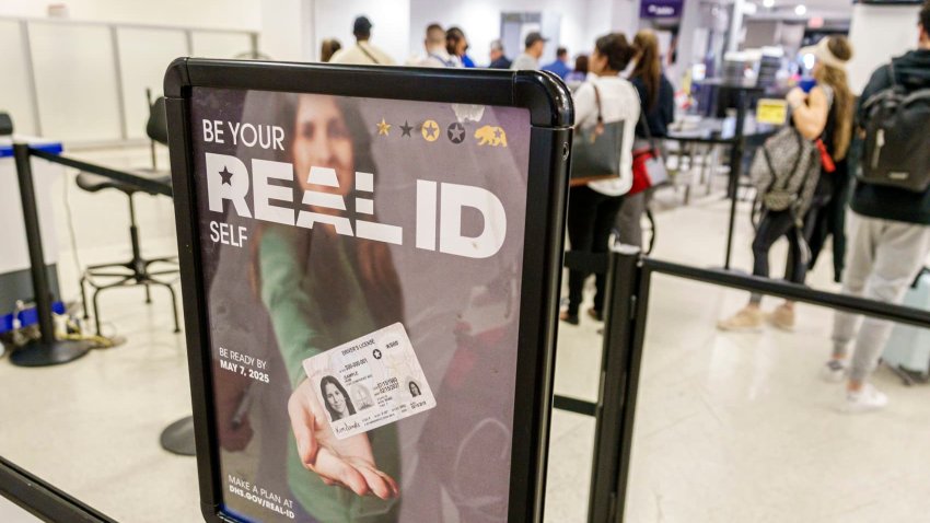 Miami, Florida, Miami International Airport, TSA checkpoint security screening, Real ID sign.