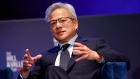 Jensen Huang, President and CEO of Nvidia, speaks on AI the the return of American manufacturing at the Hill and Valley Forum at the U.S. Capitol on April 30, 2025 in Washington, DC.