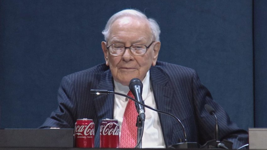 Warren Buffett speaks during the Berkshire Hathaway Annual Shareholders Meeting in Omaha, Nebraska on May 3, 2025.