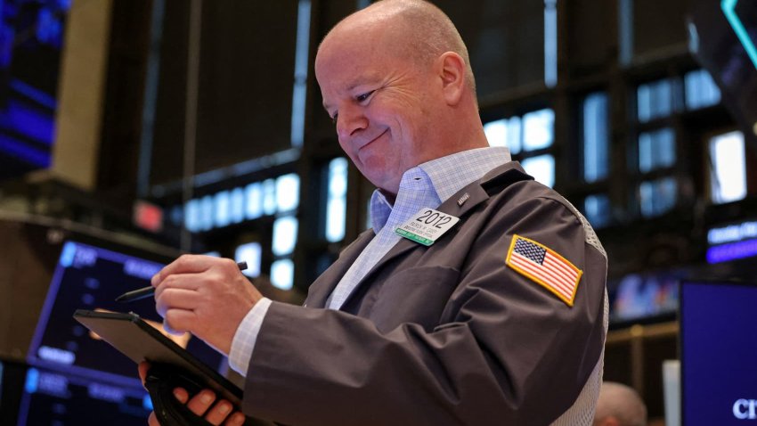 A trader works on the floor at the New York Stock Exchange on May 12, 2025.