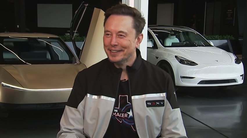 Elon Musk is interviewed on CNBC from the Tesla headquarters in Texas.
