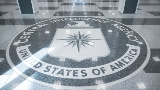 The seal of Central Intelligence Agency is seen in the lobby the headquarters building in Langley, Va., on Saturday, Sept. 24, 2022.