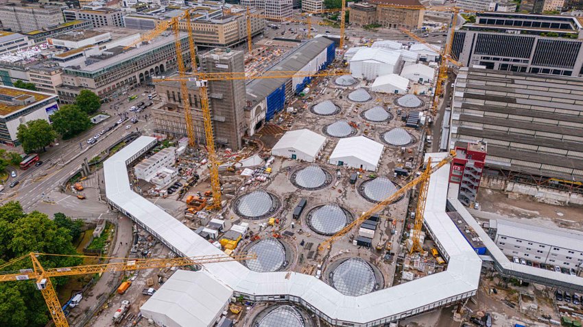 An overview of the construction site of the Stuttgart 21 railway station project seen on May 22, 2025 in Stuttgart, Germany.