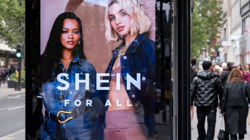 Bus stop advertising for Chinese fashion company Shein on 4th May 2025 in London, United Kingdom.