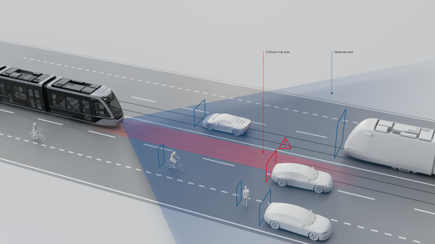 A diagram of how a new collision detection system will work on SEPTA trolleys.