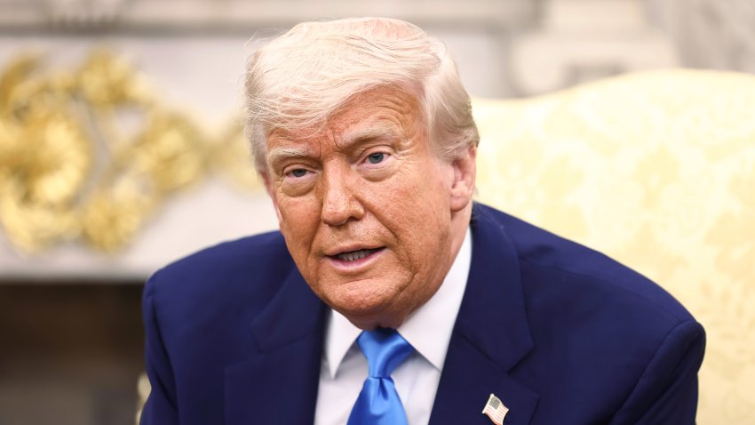 US President Donald Trump during a meeting with Cyril Ramaphosa, South Africa’s president, not pictured, in the Oval Office of the White House in Washington, DC, US, on Wednesday, May 21, 2025. Ramaphosa said “We are essentially here to reset the relationship between the United States and South Africa.” Photographer: Jim Lo Scalzo/EPA/Bloomberg via Getty Images