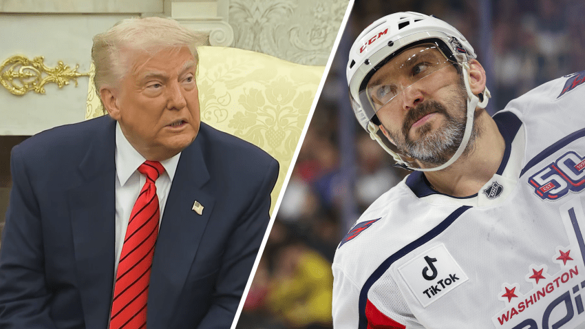 Split screen with Donald Trump and Alex Ovechkin