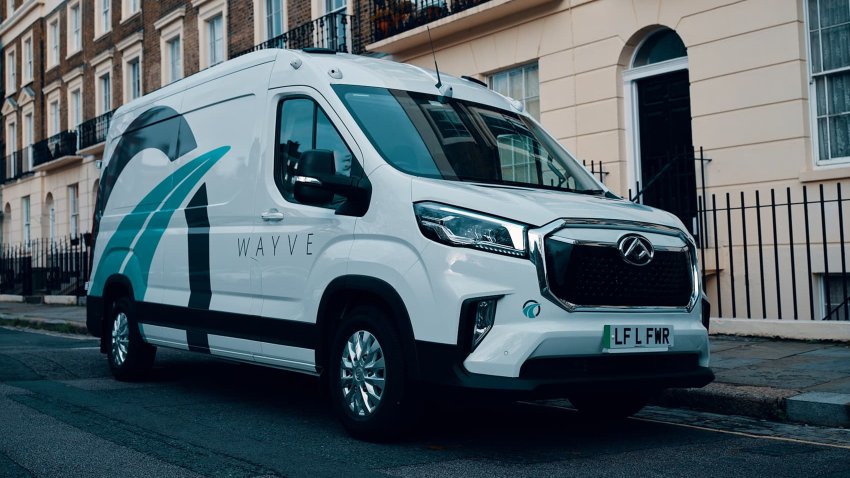 A delivery van outfitted with Wayve’s autonomous driving software is part of the fleet of vehicles making grocery deliveries across London.