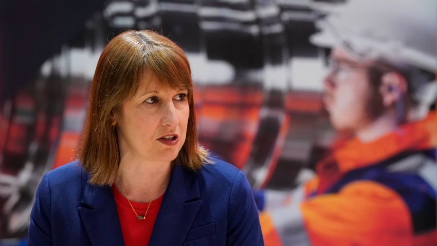 UK Chancellor of the Exchequer Rachel Reeves at a roundtable meeting during her visit to the British Steel site on April 17, 2025 in Scunthorpe, England.