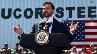 U.S. Vice President JD Vance speaks, during a tour of Nucor Steel Berkeley in Huger, South Carolina, U.S., May 1, 2025.