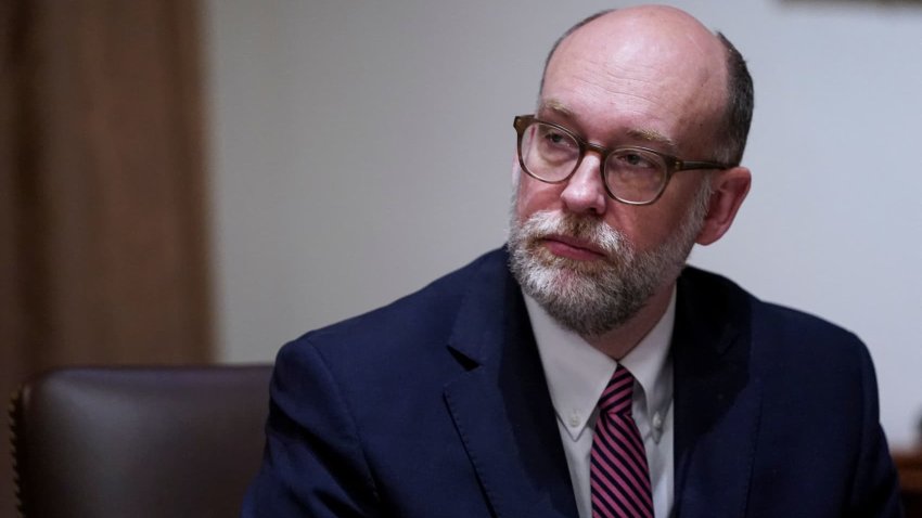 Director of the Office of Management and Budget (OMB) Russell Vought attends a cabinet meeting at the White House in Washington, D.C., U.S., April 10, 2025.