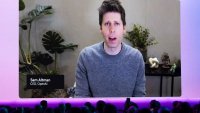 OpenAI CEO Sam Altman appears on screen during a talk with Microsoft Chair and CEO Satya Nadella at the Microsoft Build 2025 conference in Seattle on May 19, 2025.