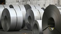 Rolls of steel are seen before the US president speaks during a rally at US Steel – Irvin Works in the Pittsburgh suburb of West Mifflin, Pennsylvania, on May 30, 2025.
