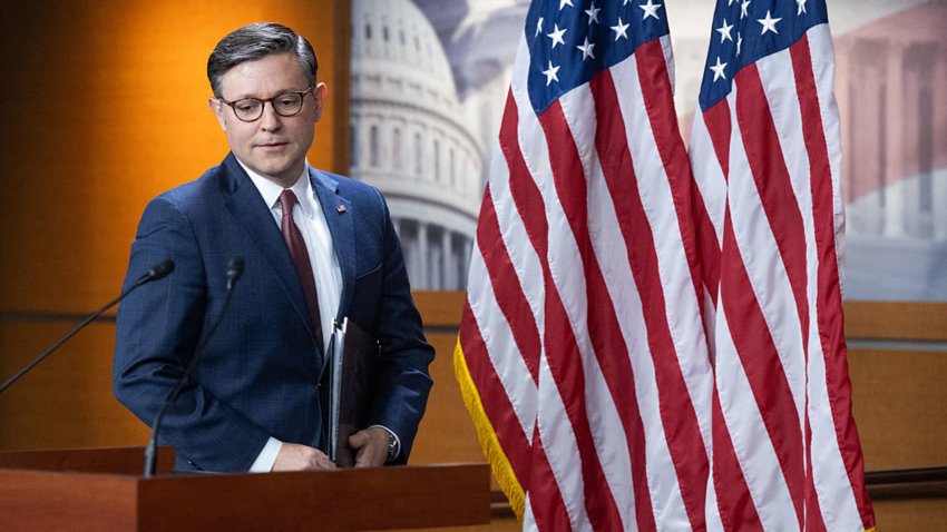 US Speaker of the House Mike Johnson, Republican from Louisiana, speaks during a news conference after a House Republican conference meeting on Capitol Hill in Washington, DC on June 4, 2025.