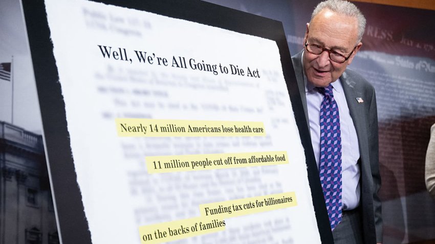 Senate Minority Leader Chuck Schumer, D-N.Y., speaks about the health care impacts of the Republican budget and policy bill, also known as the “One Big Beautiful Bill Act,” during a June 4 news conference in Washington, D.C.