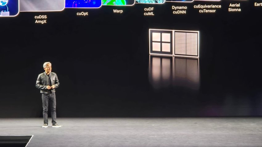 Jensen Huang, CEO of Nvidia talks about quantum computing on stage at Nvidia GTC Paris on Wednesday 11 June, 2025.