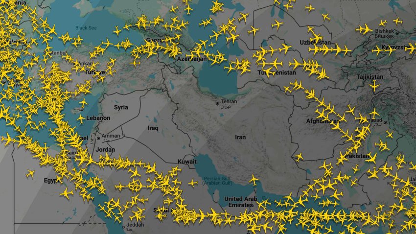 Airspace over the Middle East on Monday afternoon EDT, according to FlightRadar24.