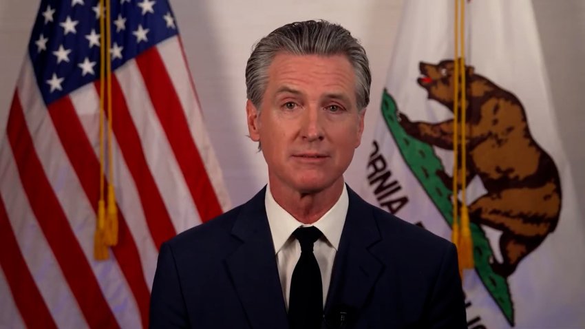 Gavin Newsom with US and California flag