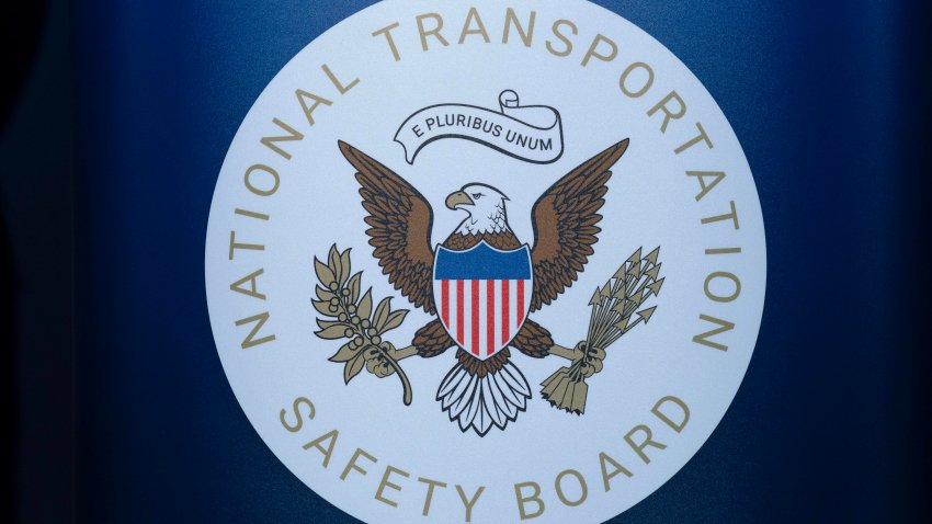 FILE – The seal of the National Transportation Safety Board is seen before a news conference at Ronald Reagan Washington National Airport, Jan. 31, 2025, in Arlington, Va.