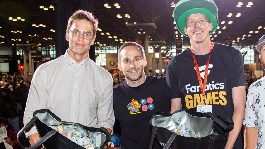Tom Brady, Fanatics CEO Michael Rubin and Fanatics Games contestant Matt Dennish