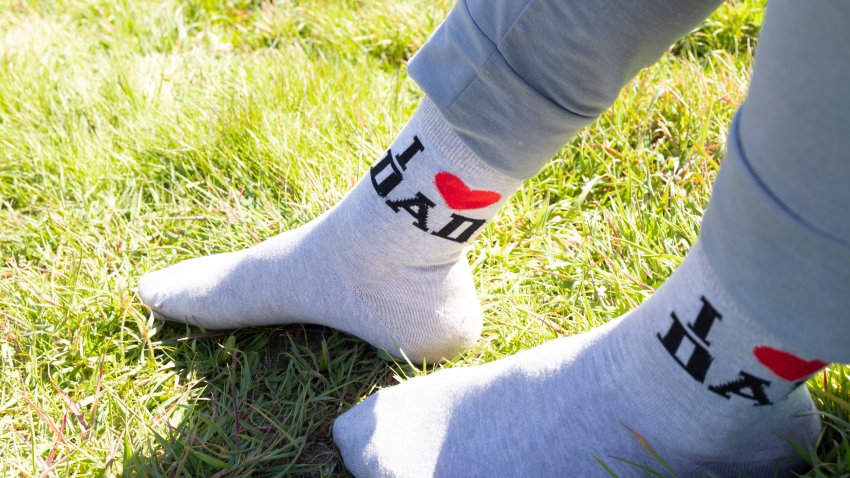 Socks with I love you dad message.
