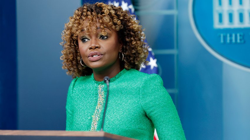 File - White House press secretary Karine Jean-Pierre speaks during a news conference in the Brady Press Briefing Room at the White House on Jan. 15, 2025.