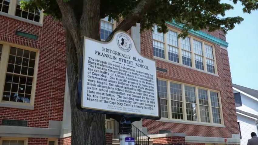 Historical marker outside of Franklin Street School in Cape May, NJ