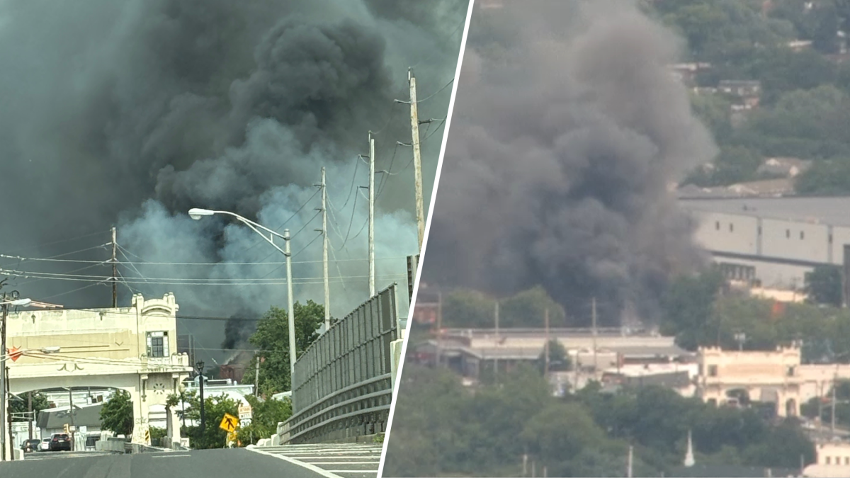 Camden NJ Warehouse Fire | Black Smoke Visible Miles Away