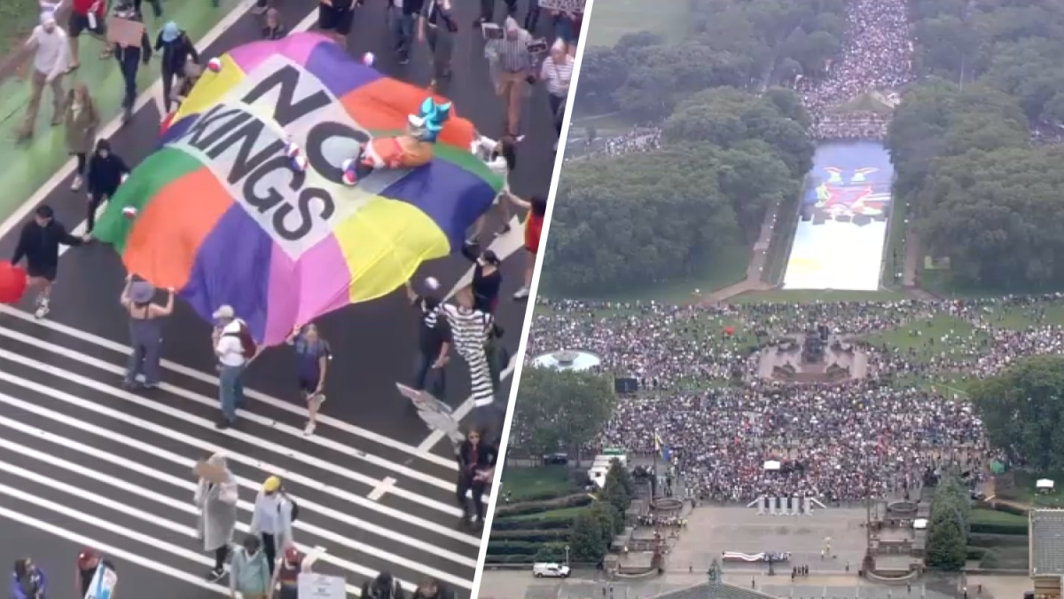 Around 80,000 people marched through Philadelphia on Saturday for the "No Kings" protest against President Donald Trump.