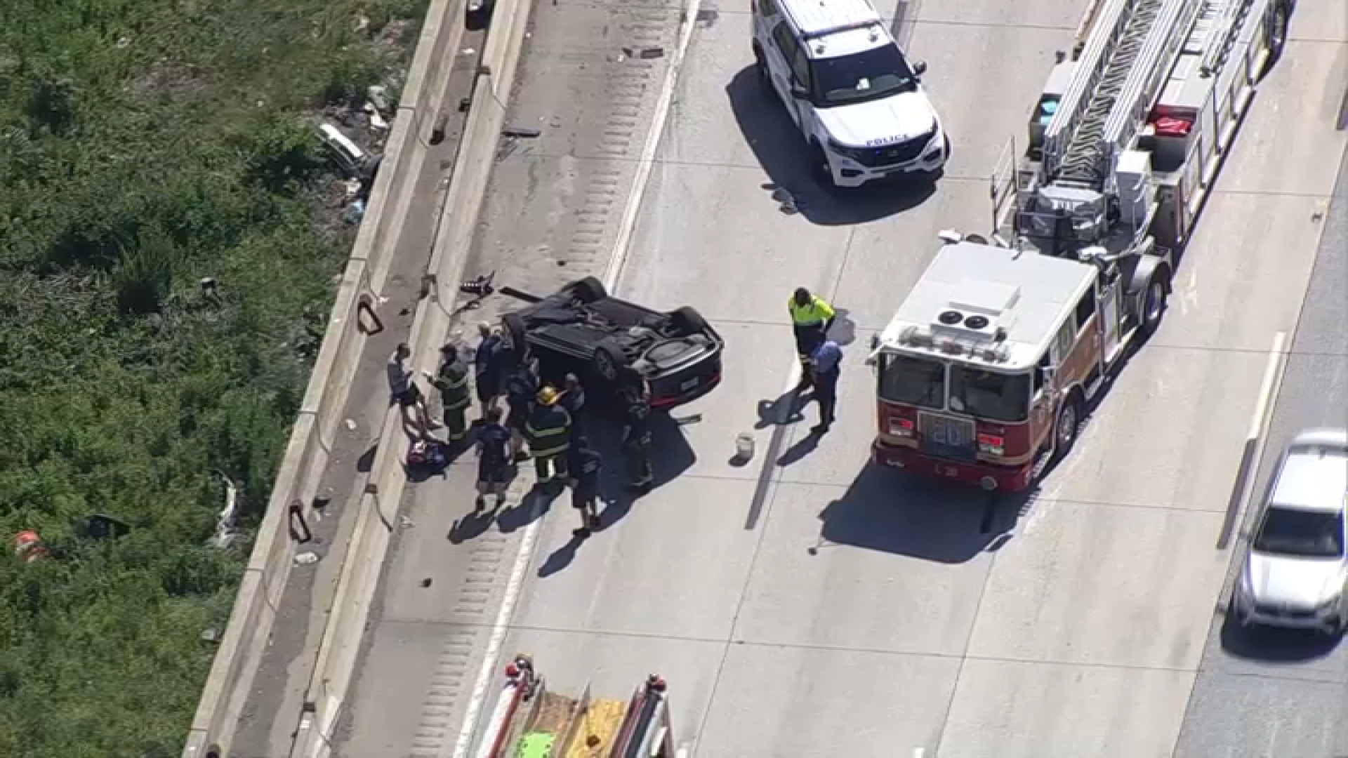 Car flips on I-95, causes traffic delays in Northeast Philly