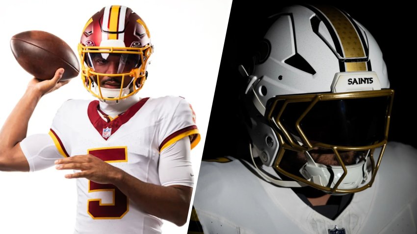 Split image of the Commanders and Saints new looks