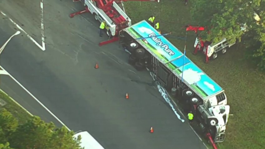 Drivers along Route 70 in New Jersey were slowed on Tuesday morning after a truck carrying milk overturned along the roadway.