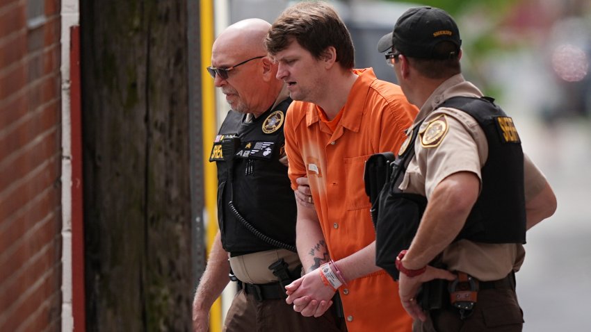 FILE – Sexual assault suspect Ian Cleary departs from the Adams County Court House in Gettysburg, Pa., May 29, 2025. (AP Photo/Matt Rourke, file)