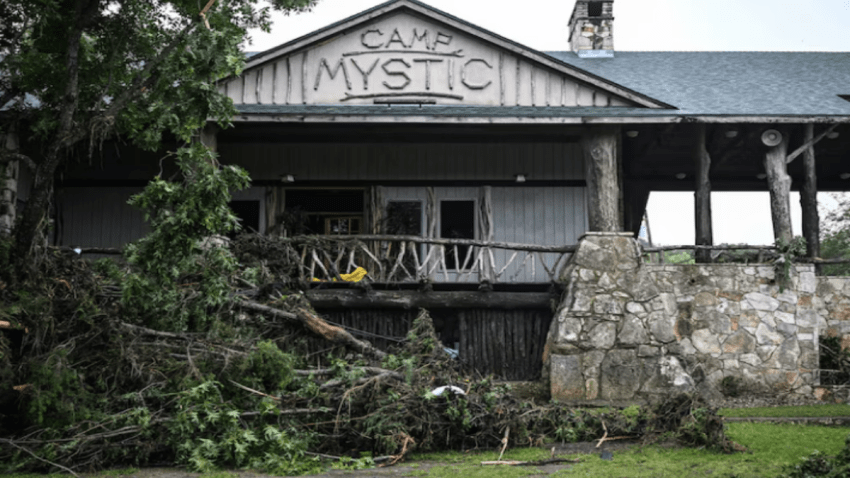 A view of Camp Mystic, the site of where at least 20 girls went missing after flash flooding in Hunt, Texas, on July 5, 2025.