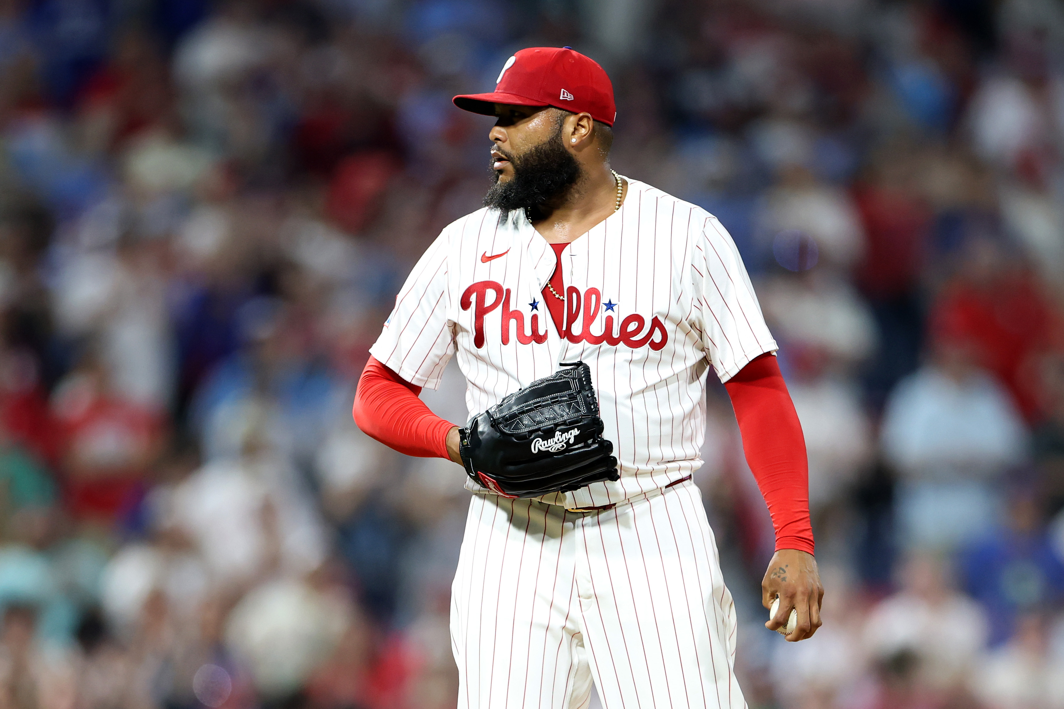 PHILADELPHIA, PENNSYLVANIA – APRIL 29: José Alvarado #46 of the Philadelphia Phillies pitches during a game against the Washington Nationals at Citizens Bank Park on April 29, 2025 in Philadelphia, Pennsylvania. (Photo by Emilee Chinn/Getty Images)