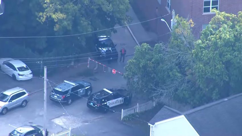 Police at UMass Lowell amid a search for person who may have a gun on campus on Wednesday, Sept. 3, 2025.
