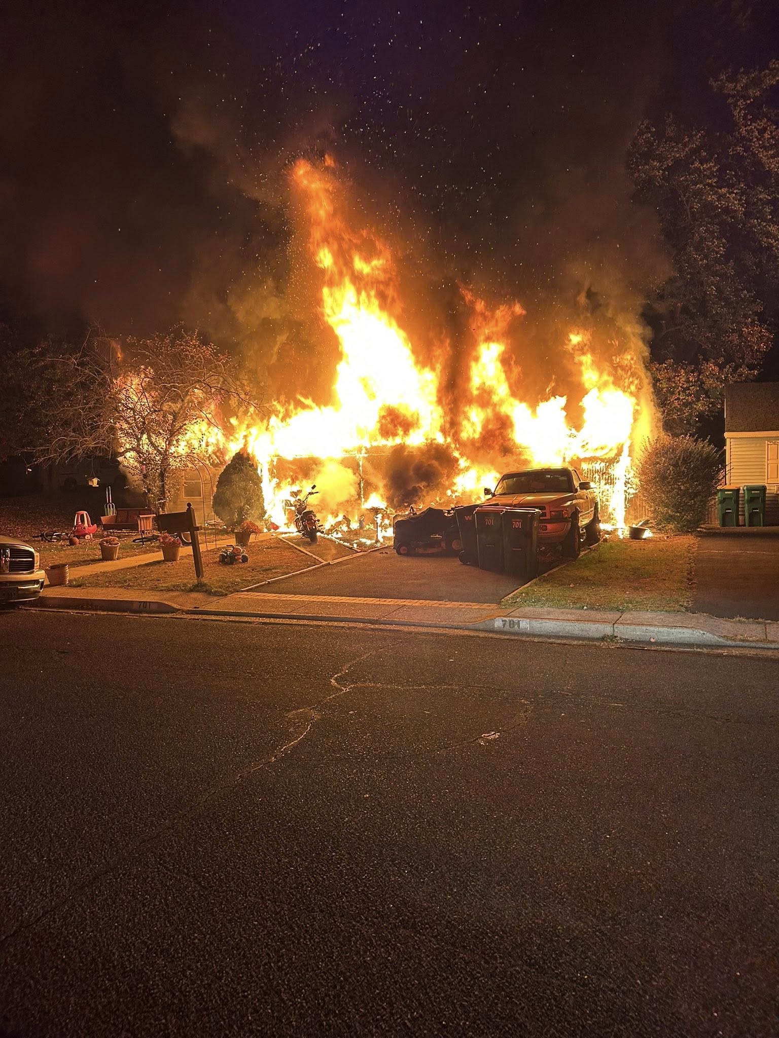 Fire officials said two dogs and a bird were killed in this fire at a home in Fairless Hills on Saturday night.