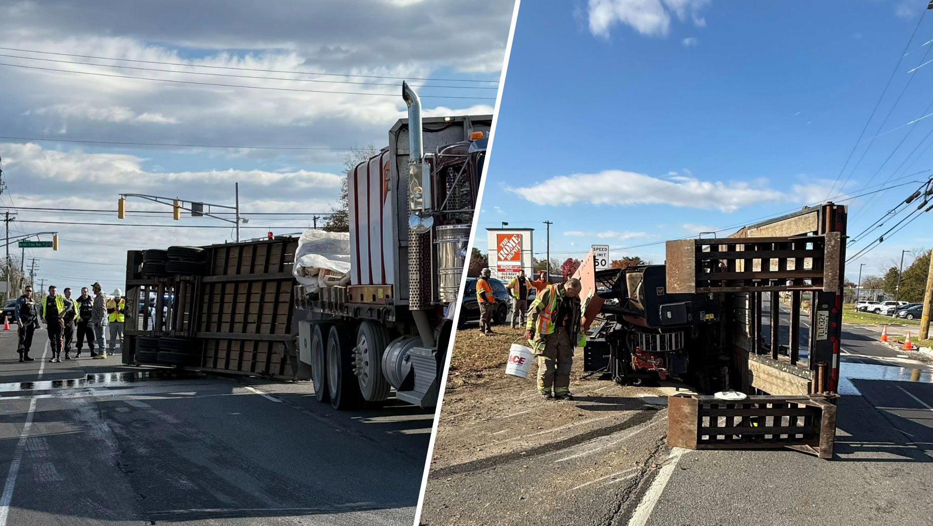 Equipment spilled, blocking Route 42 after trailer overturns in Gloucester Co.