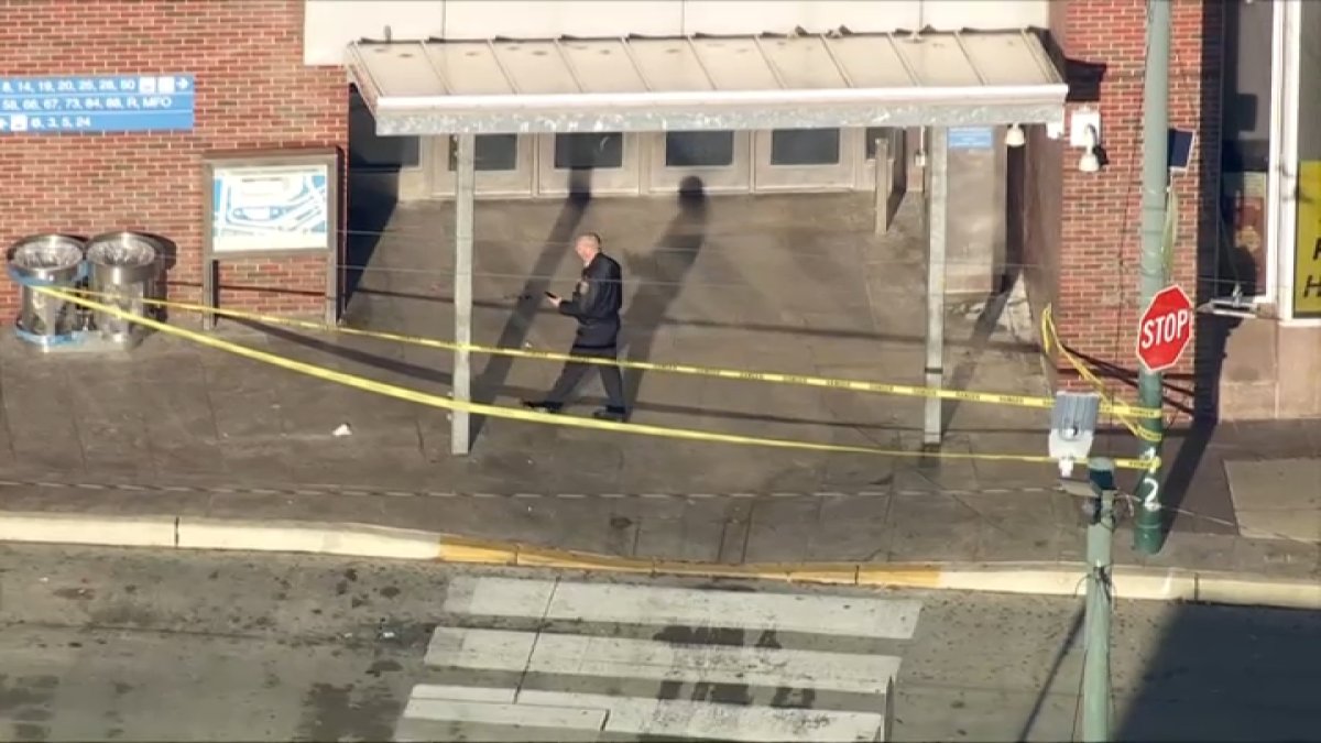 Officials say two men were shot when a fight erupted at the Frankford Transportation Center on Monday morning.