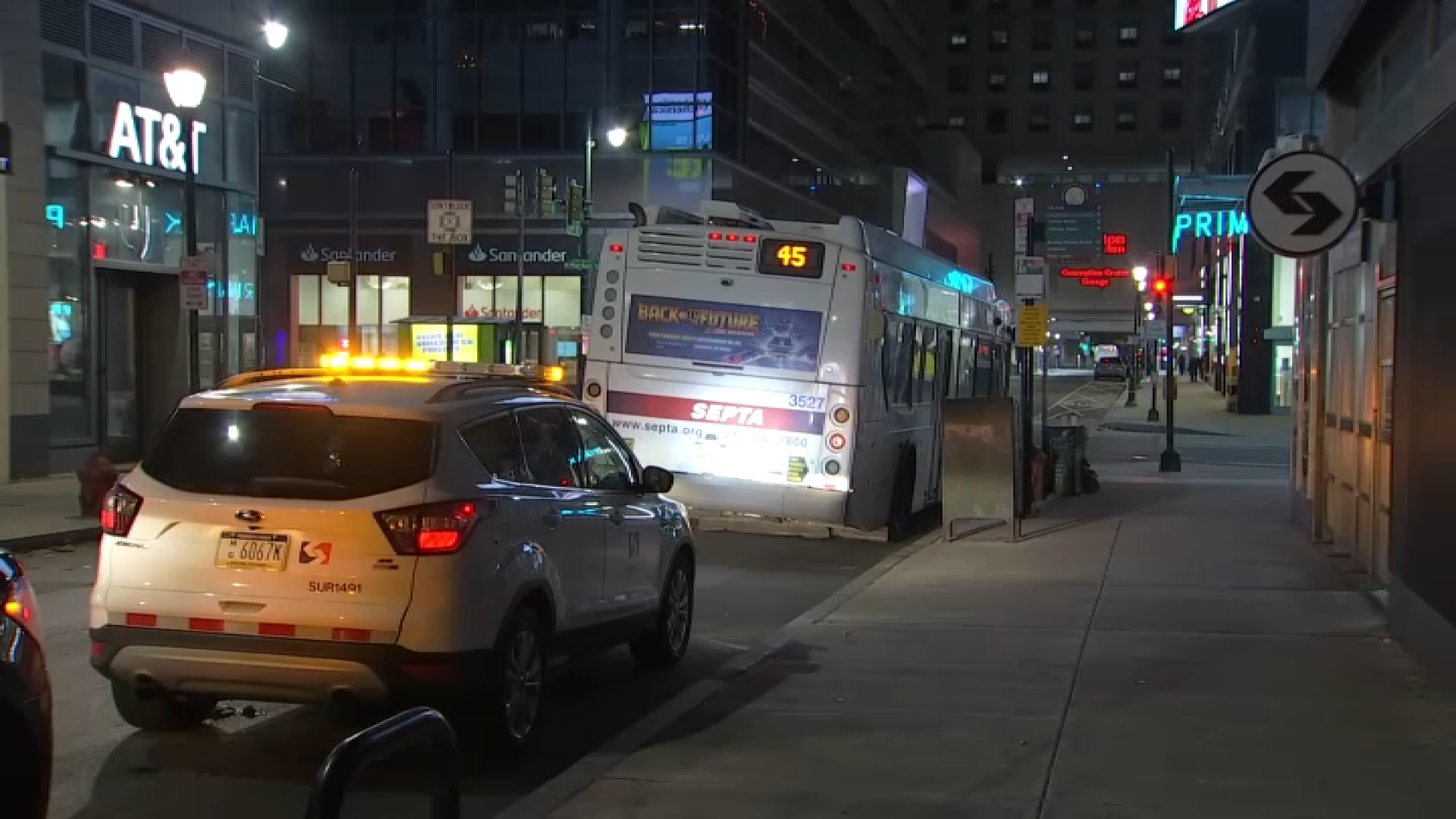 Driver fleeing state police hits SEPTA bus on Market Street injuring bus driver