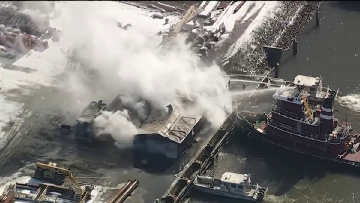 Firefighters battle building fire near Girard Point Bridge in South Philly