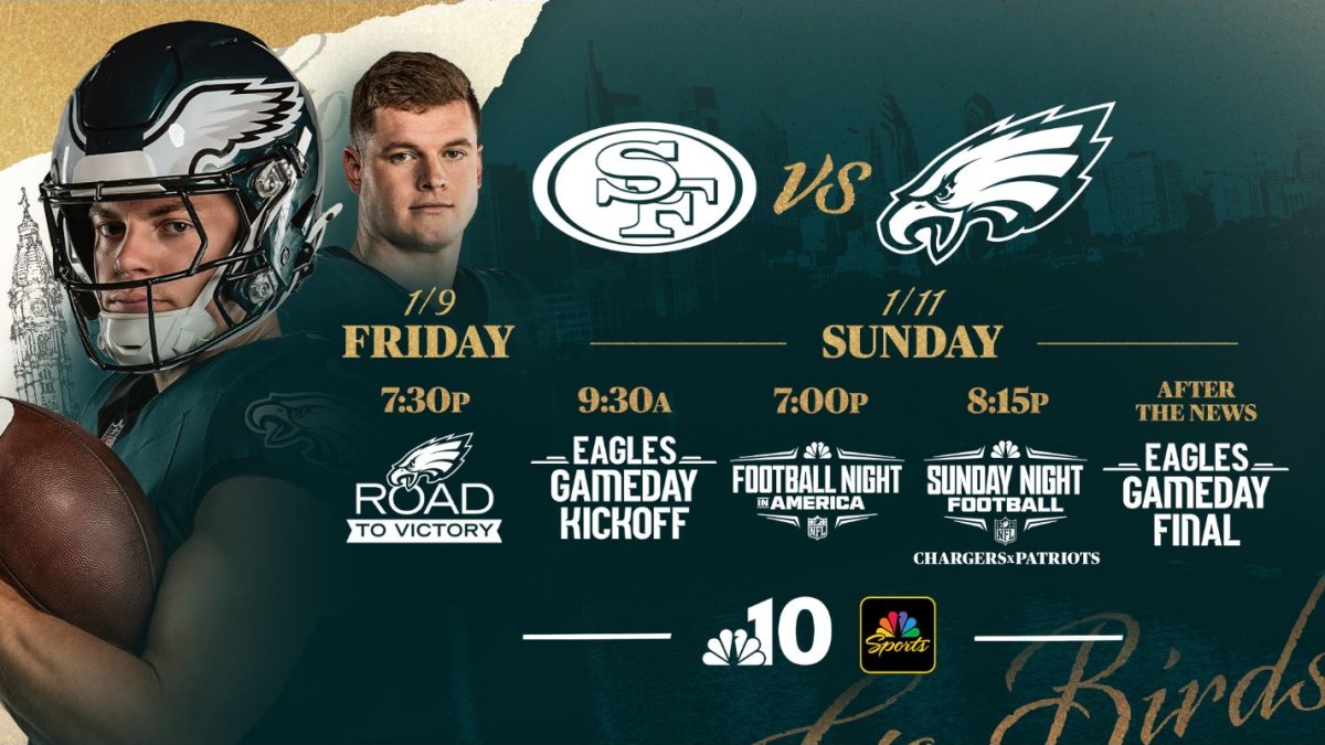 The Philadelphia Eagles take on the San Francisco 49ers in a Wild Card matchup on Sunday, Jan. 11. Here's how to watch pregame and postgame coverage.