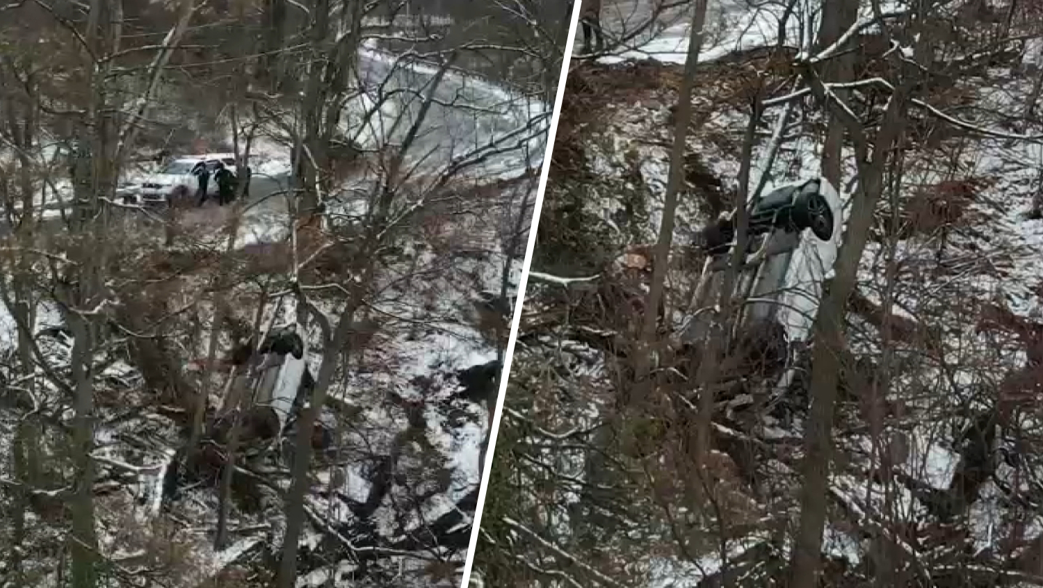 Car overturns into downhill wooded area in Fairmount Park on Saturday